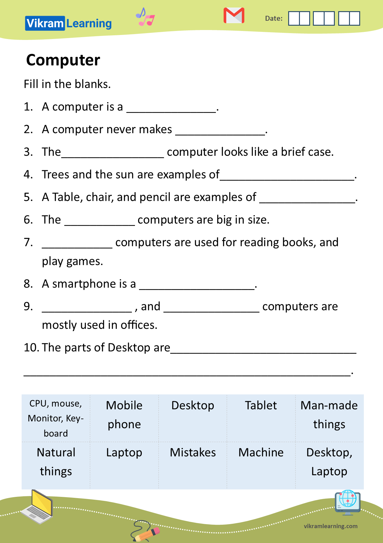 Computer worksheet