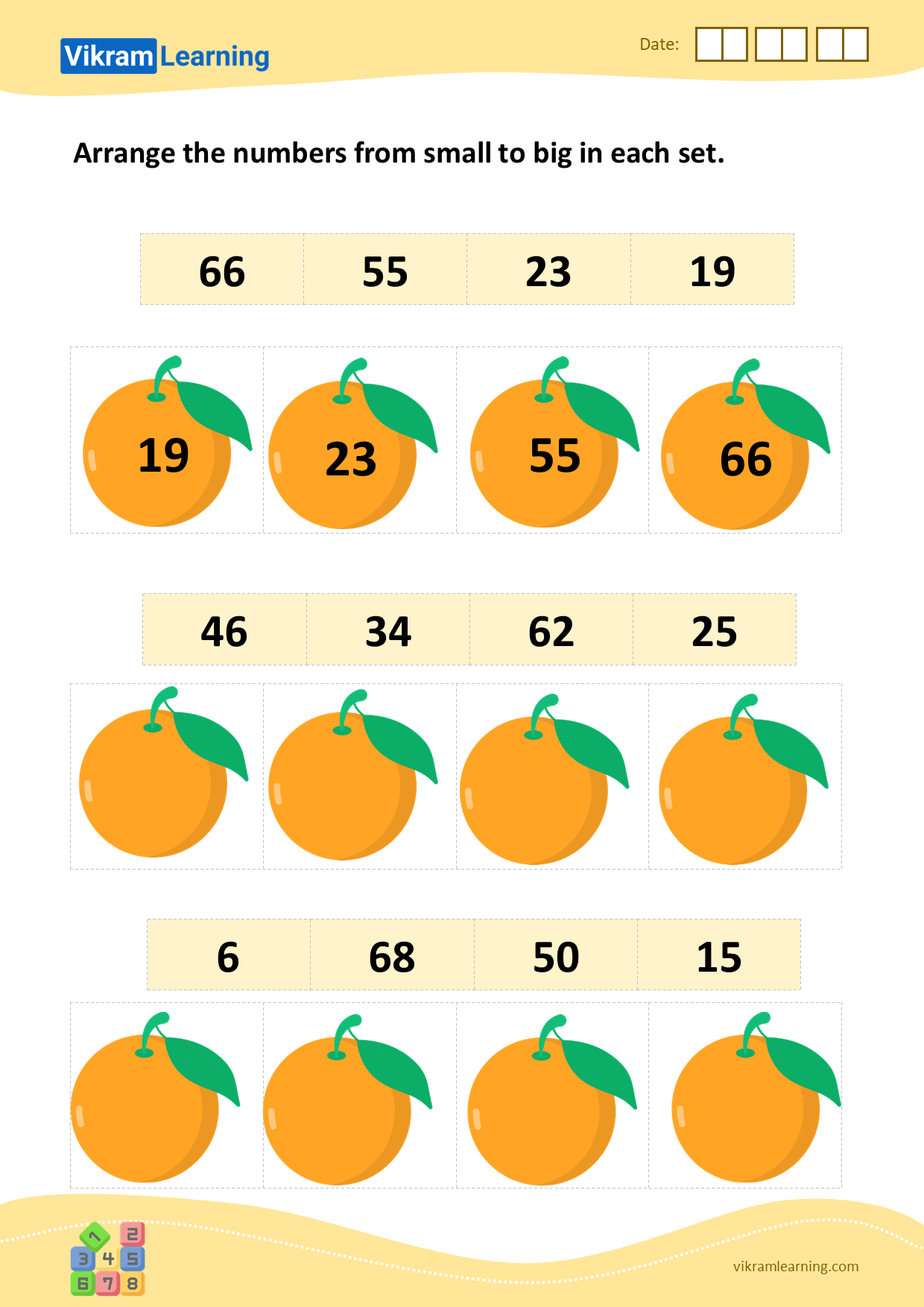 Maths arrange numbers worksheet