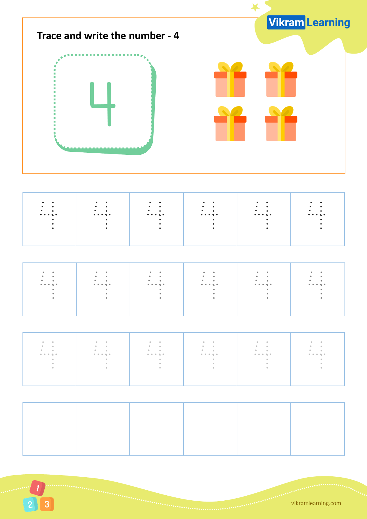 Maths number four worksheet